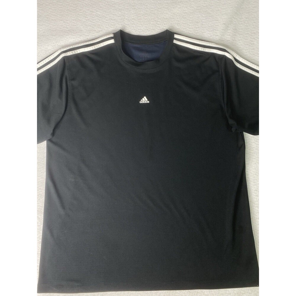 Adidas Men’s XLarge Black Performance Athletic Shirt White 3 Stripe Short Sleeve